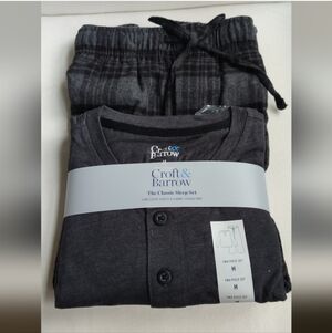 Croft & Barrow Charcoal Black Plaid Sleepwear Set Mens Size Medium NWT